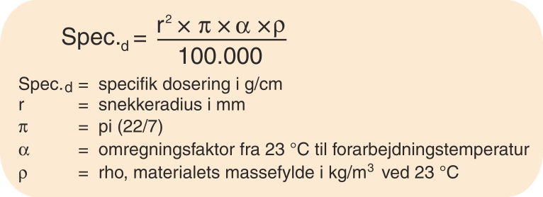 Formel for den specifikke dosering (g/cm)
